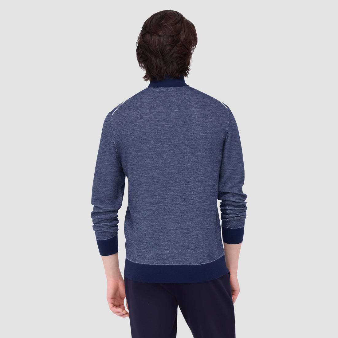 Bird's Eye Jacquard Quarter-Zip Mock Neck Sweater