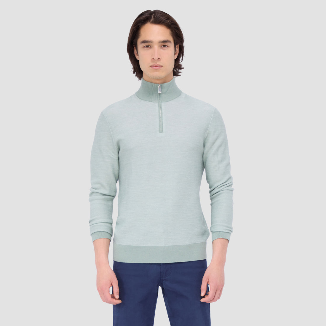 Bird's Eye Jacquard Quarter-Zip Mock Neck Sweater