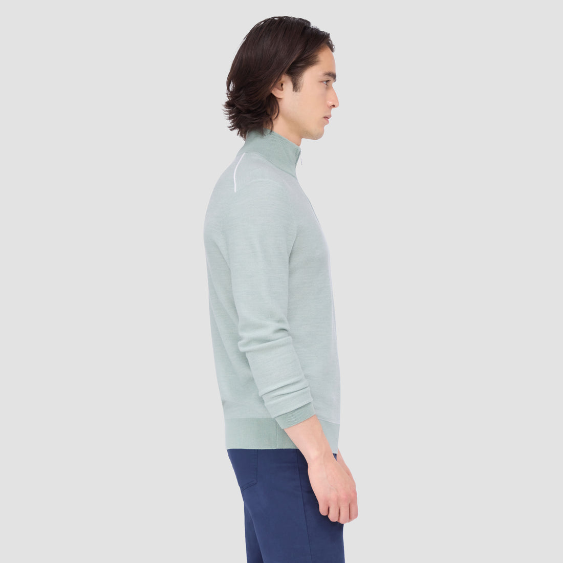 Bird's Eye Jacquard Quarter-Zip Mock Neck Sweater