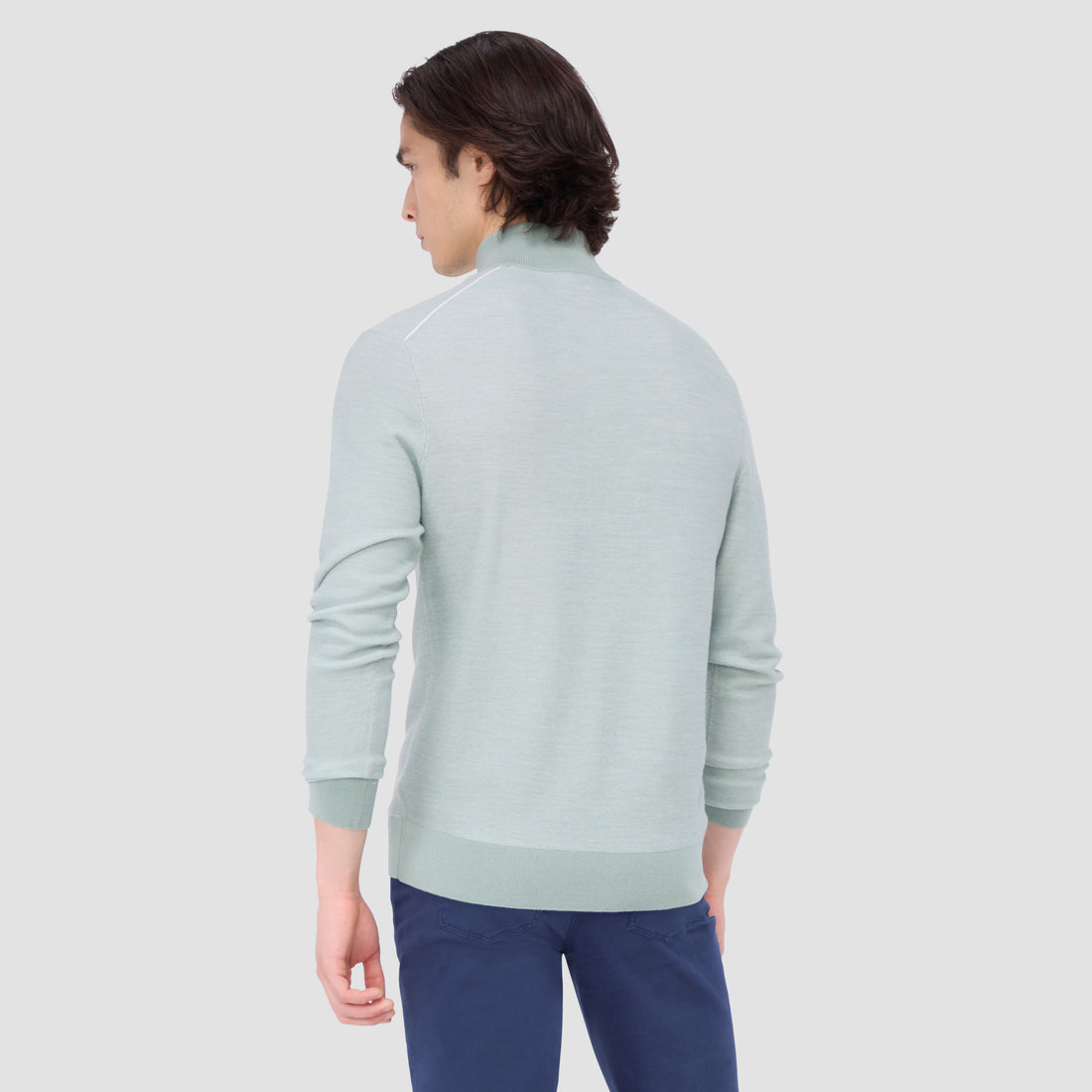 Bird's Eye Jacquard Quarter-Zip Mock Neck Sweater