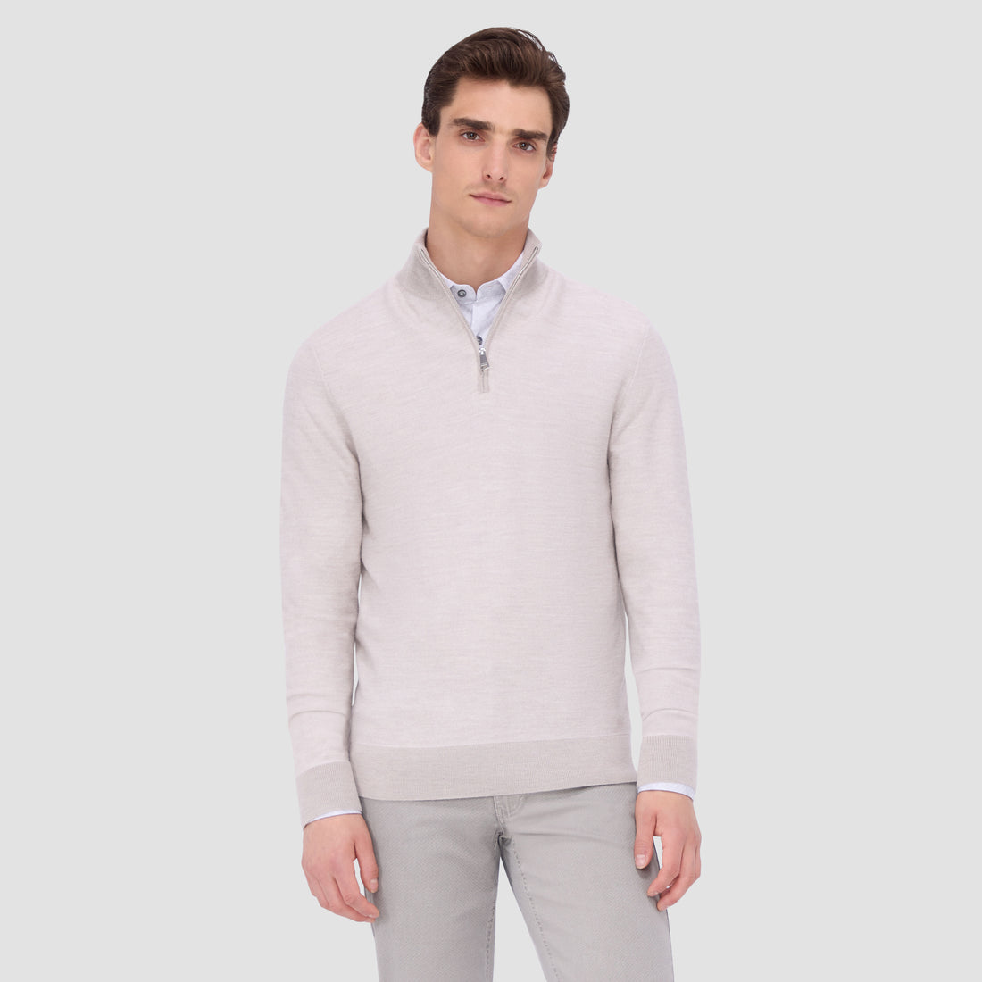 Bird's Eye Jacquard Quarter-Zip Mock Neck Sweater