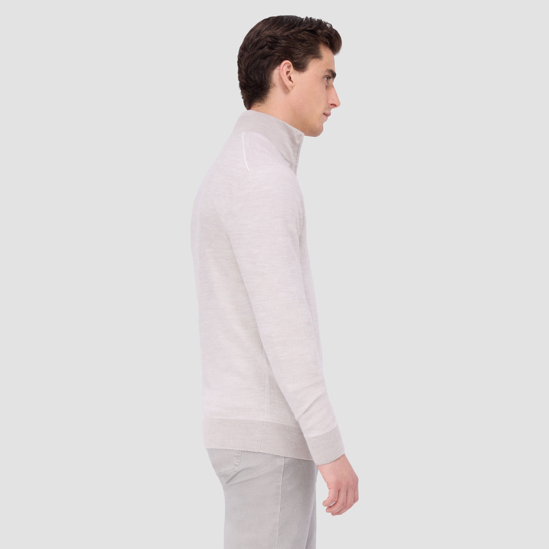 Bird's Eye Jacquard Quarter-Zip Mock Neck Sweater