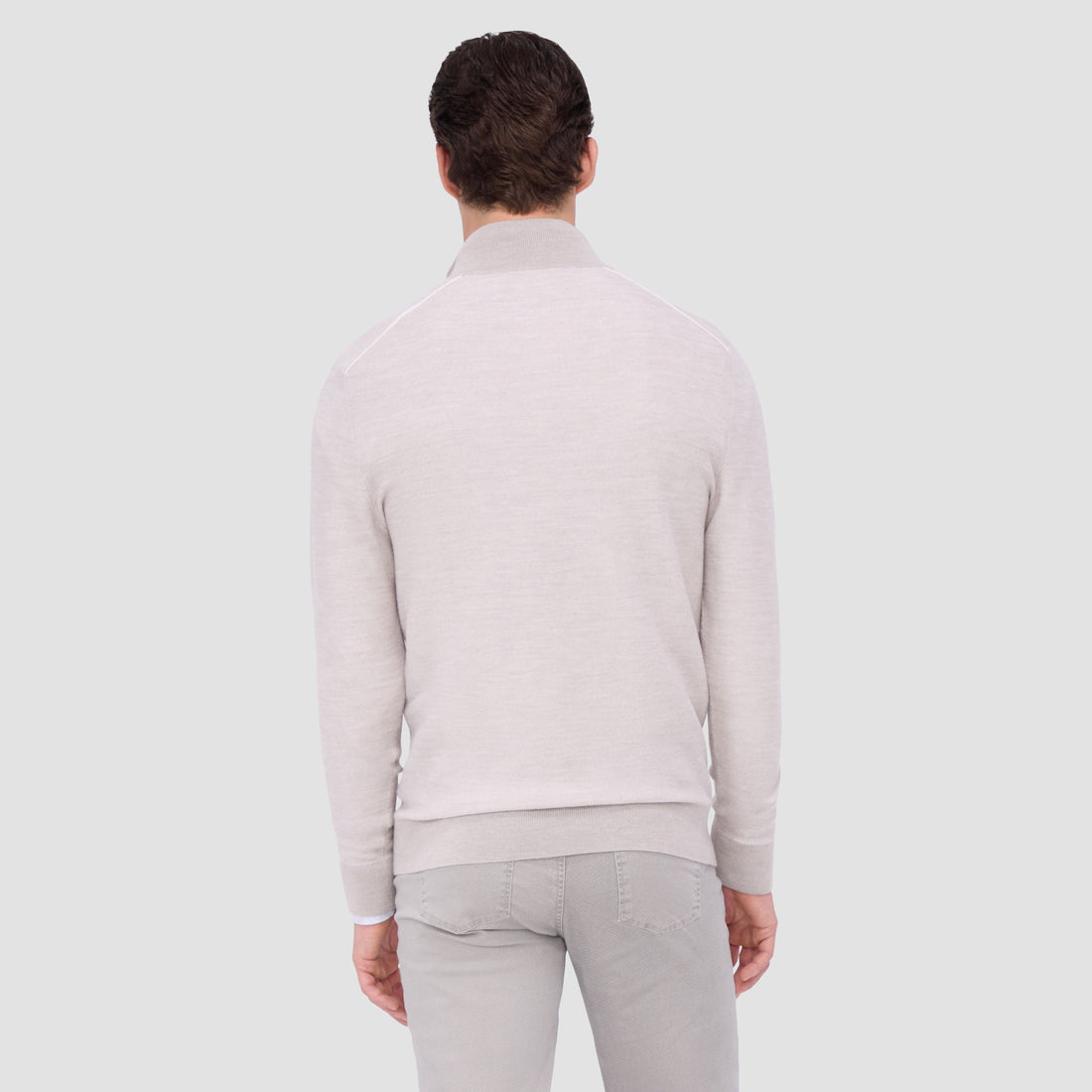 Bird's Eye Jacquard Quarter-Zip Mock Neck Sweater