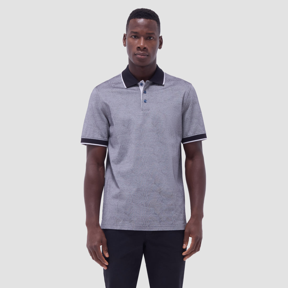 Leaf Print Bird's Eye Polo Shirt