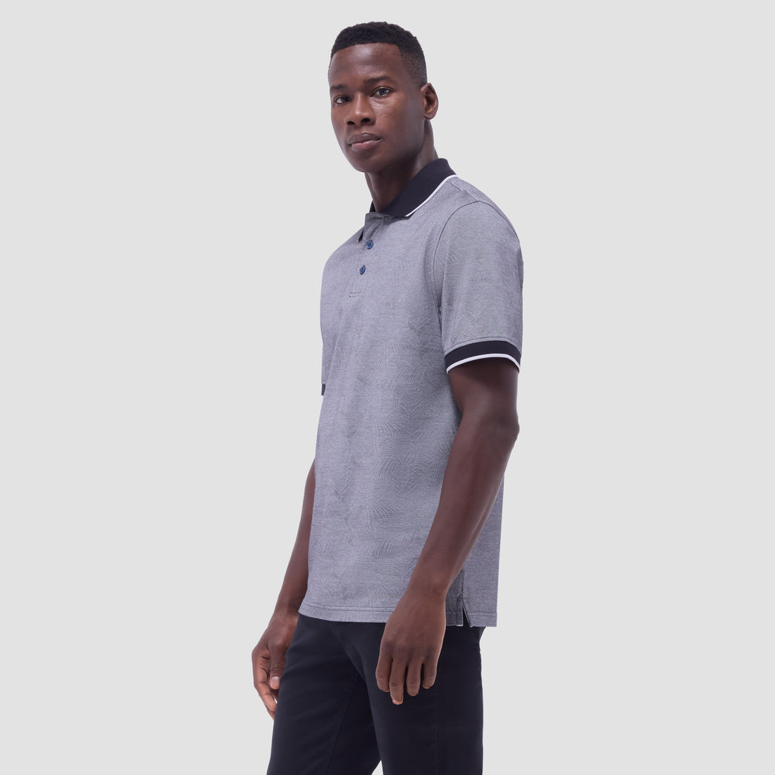 Leaf Print Bird's Eye Polo Shirt