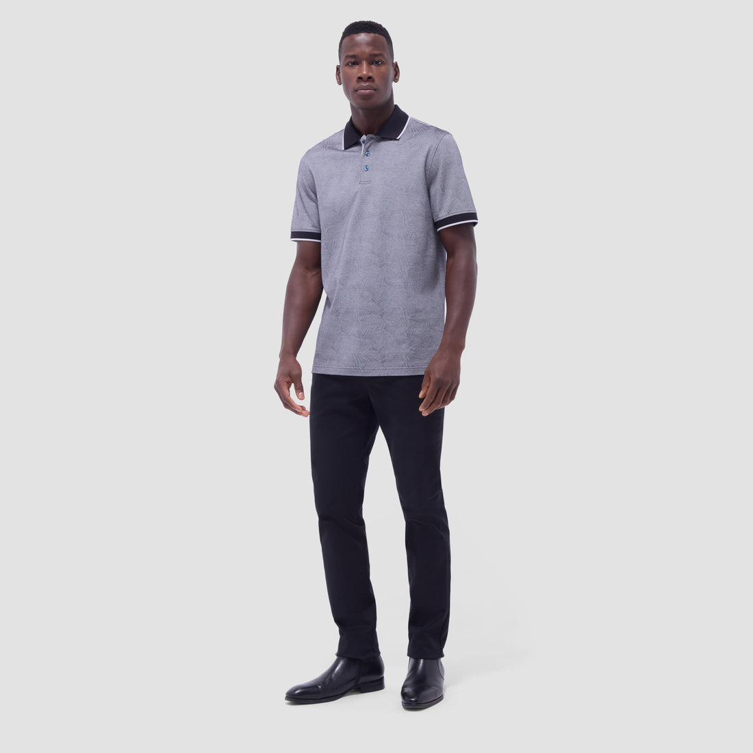 Leaf Print Bird's Eye Polo Shirt