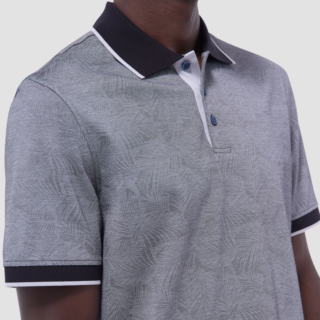 Leaf Print Bird's Eye Polo Shirt