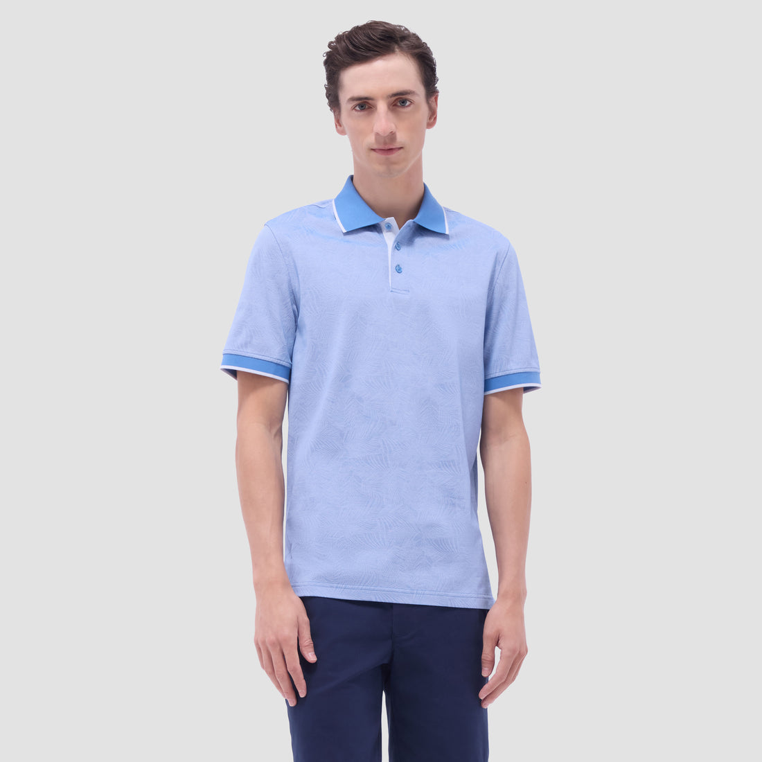 Leaf Print Bird's Eye Polo Shirt