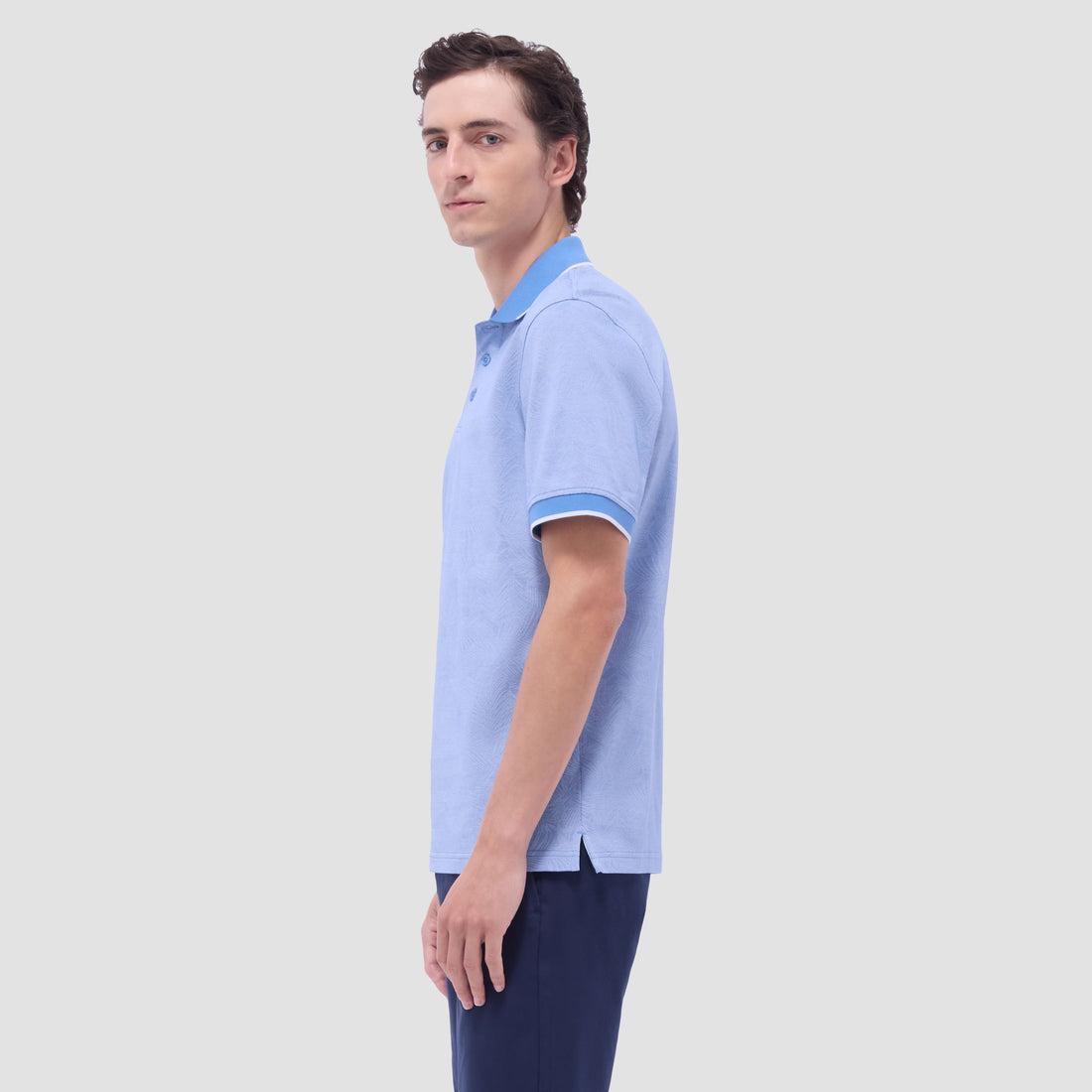 Leaf Print Bird's Eye Polo Shirt