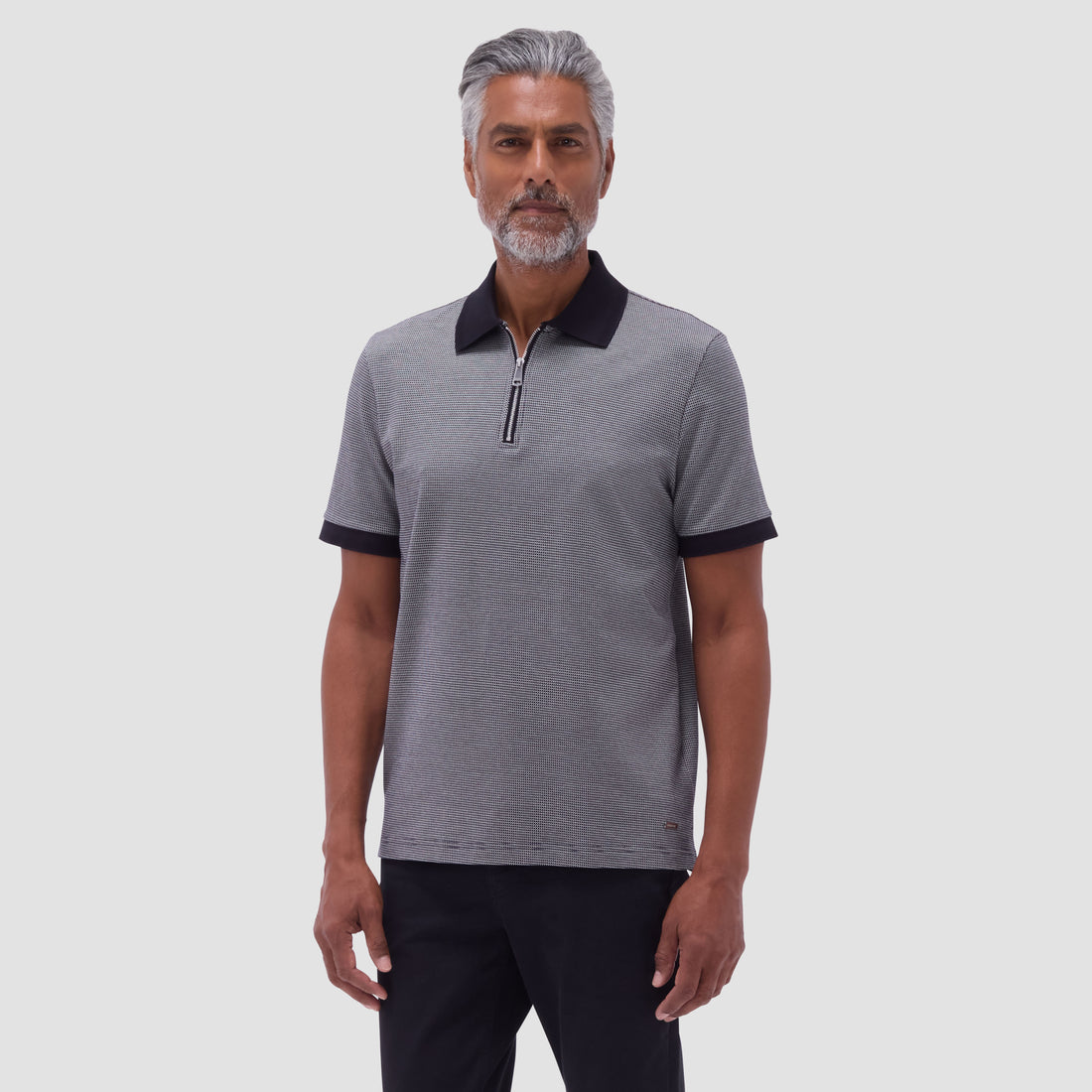 Micro Check Quarter-Zip Polo Shirt