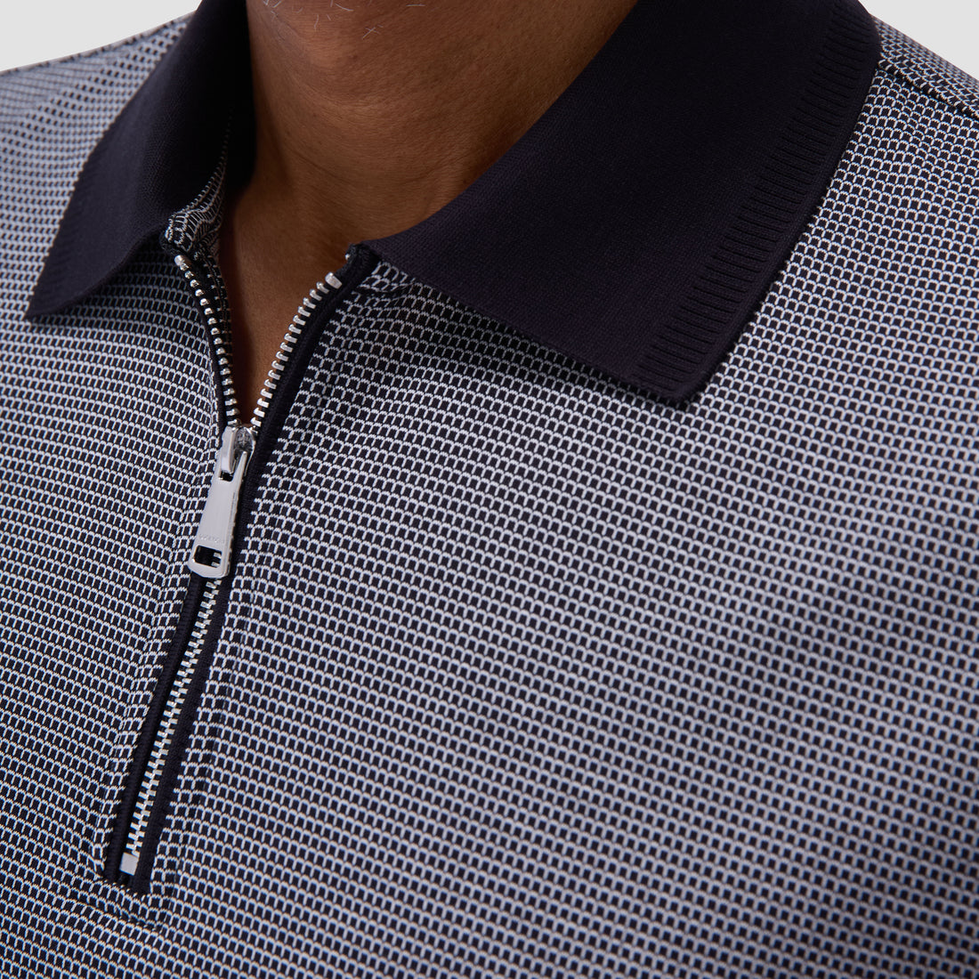 Micro Check Quarter-Zip Polo Shirt