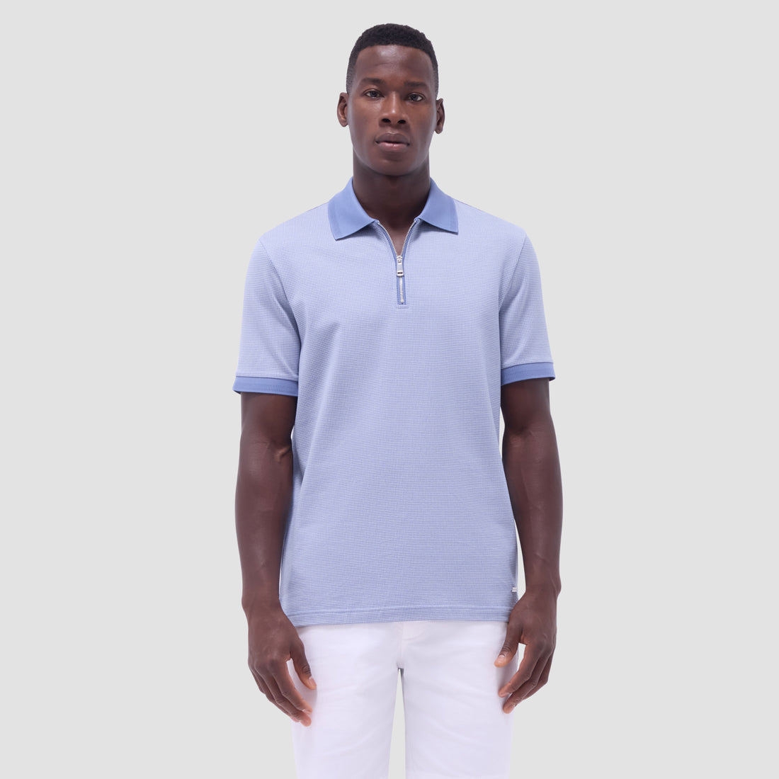 Micro Check Quarter-Zip Polo Shirt