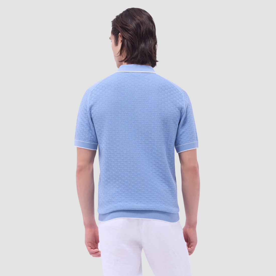 Basket Stitch Three Button Polo Sweater