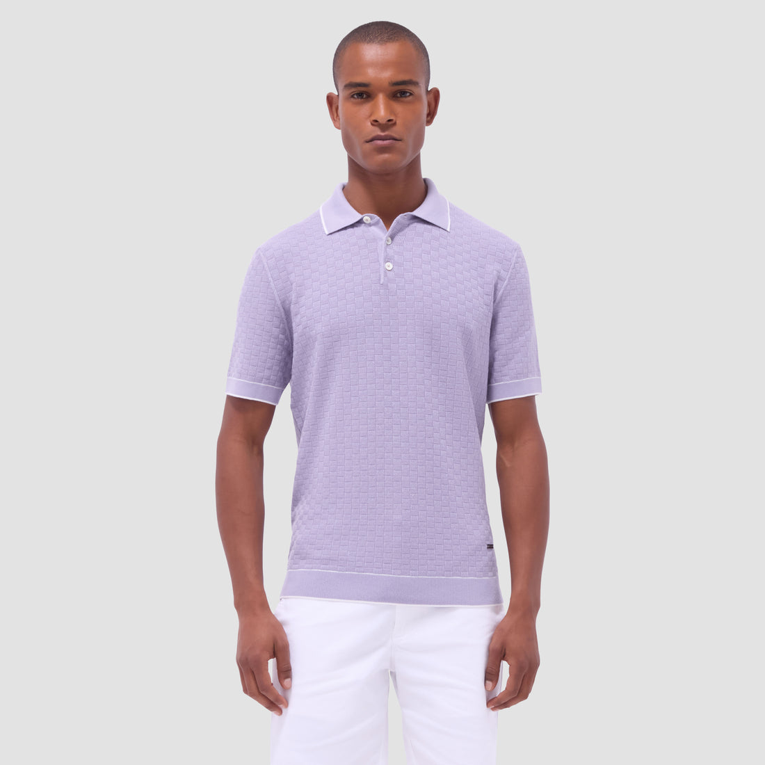 Basket Stitch Three Button Polo Sweater