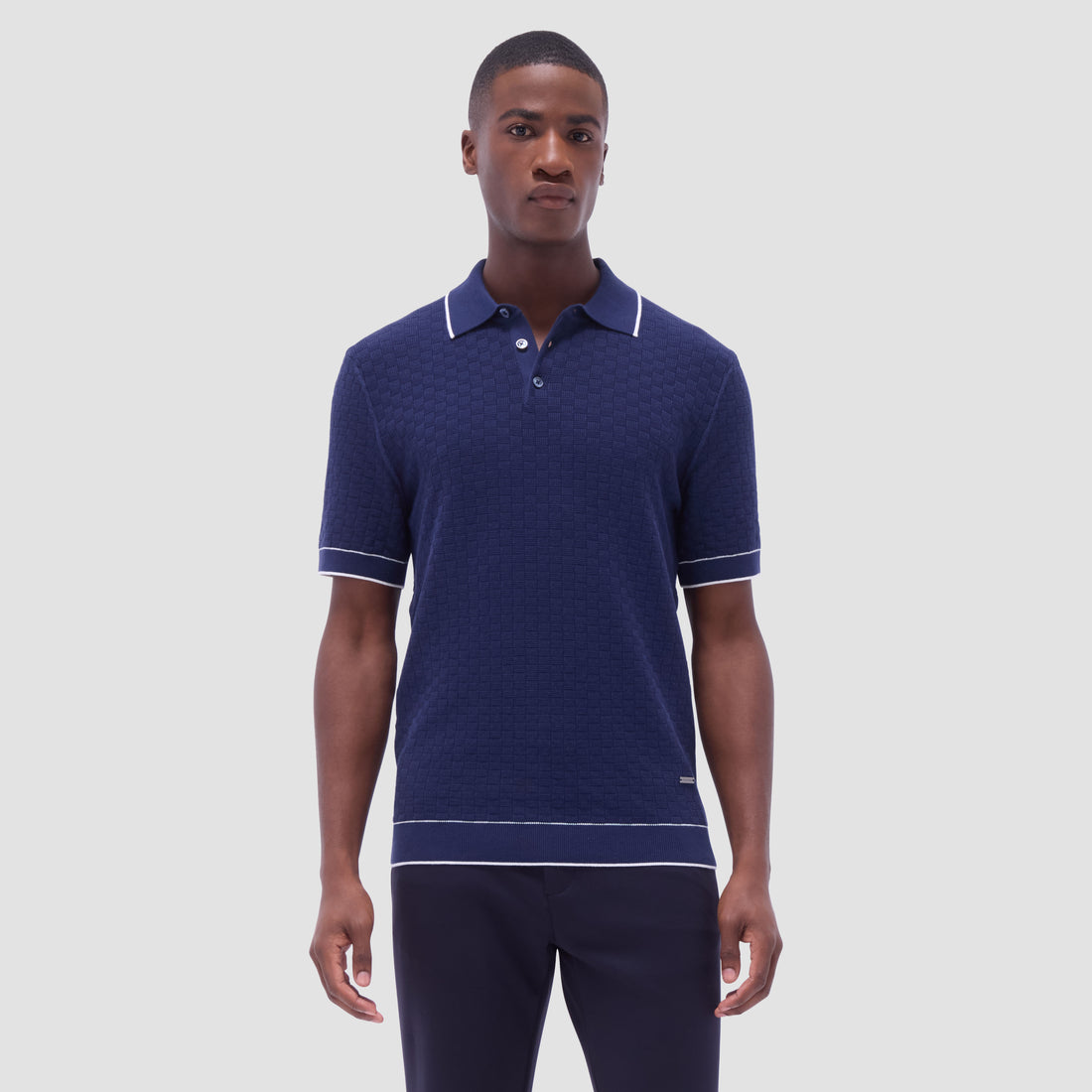 Basket Stitch Three Button Polo Sweater