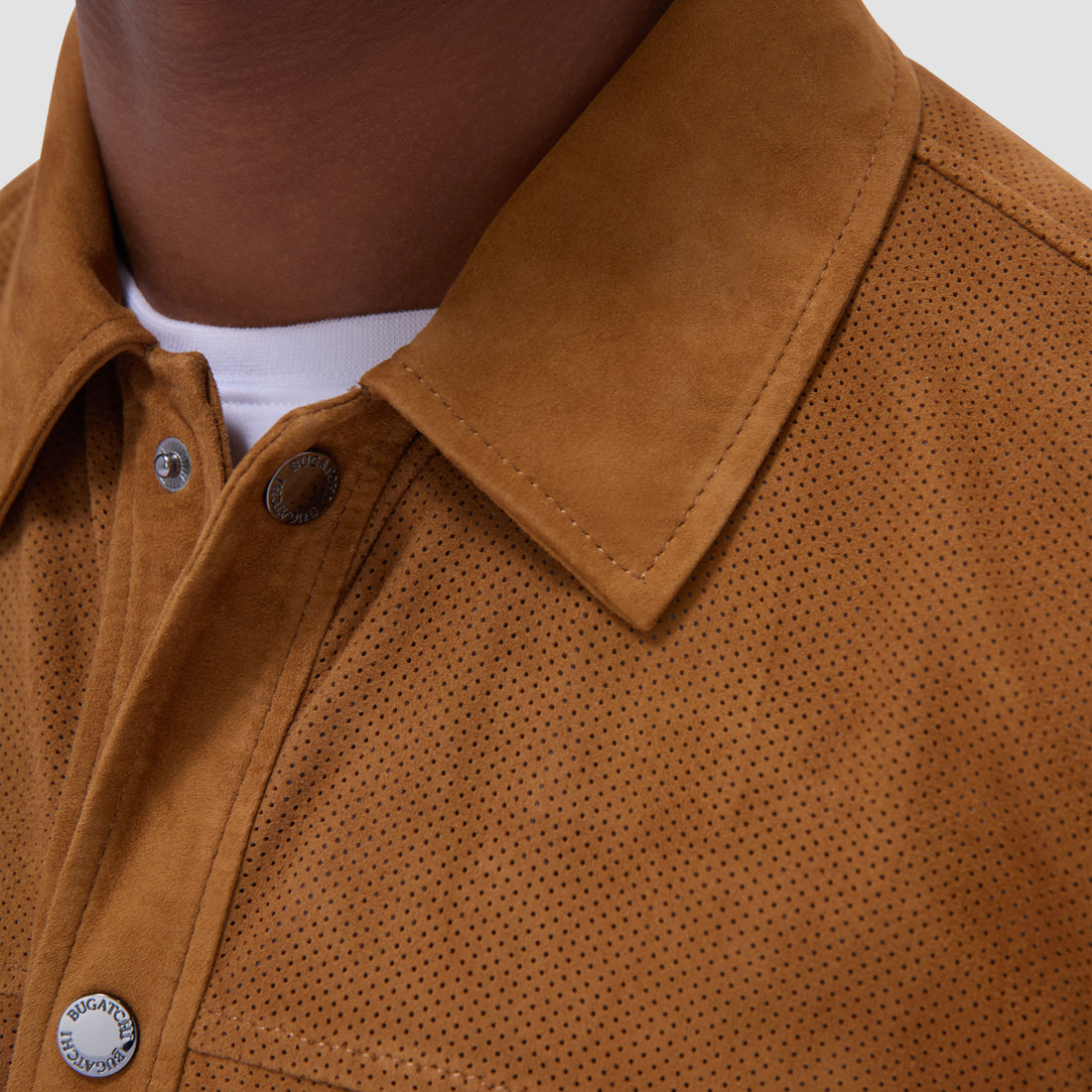 Perforated Suede Shirt Jacket