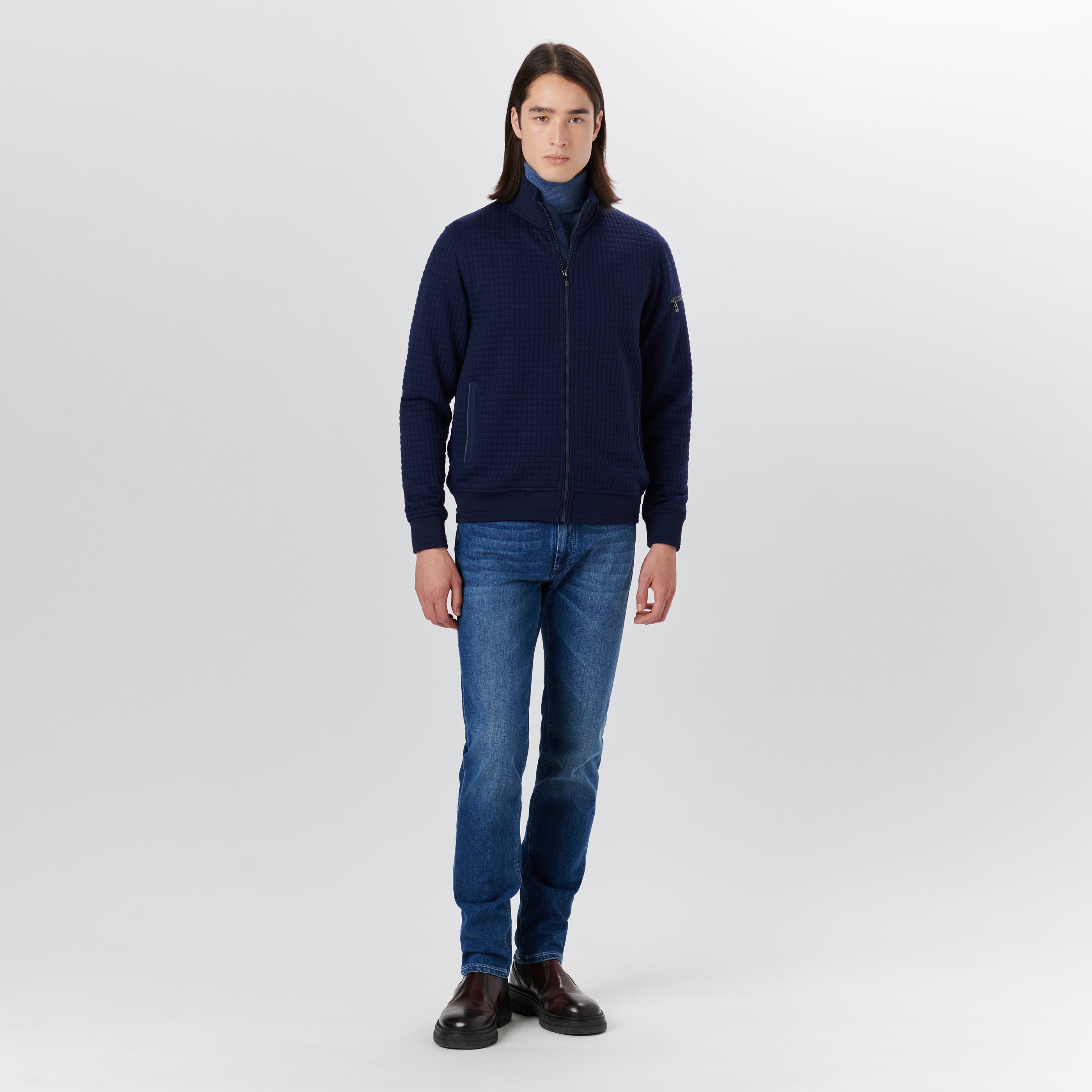 Bugatchi Men's Full-Zip Hooded Jacket Navy