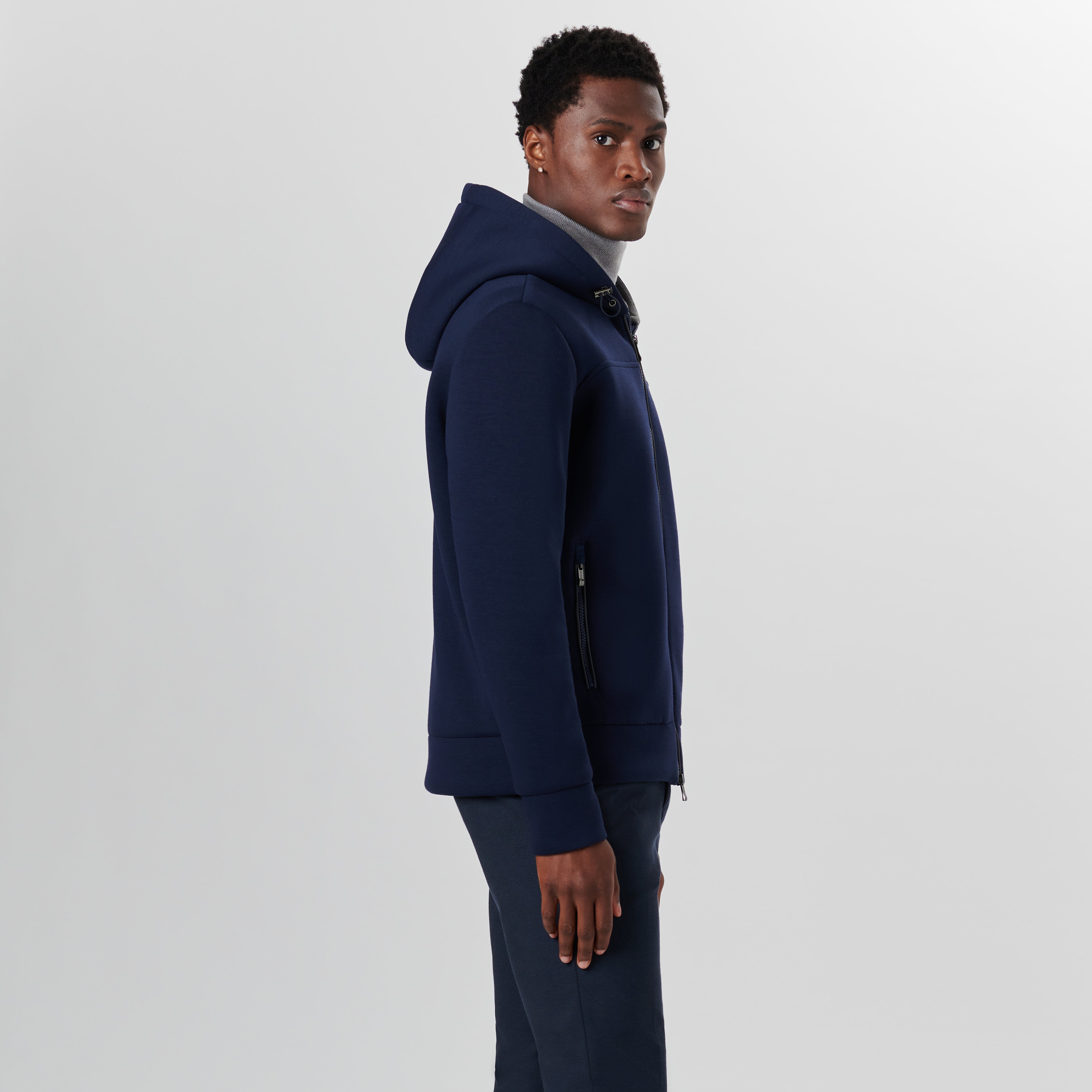 Bugatchi Men's Full-Zip Hooded Jacket Navy