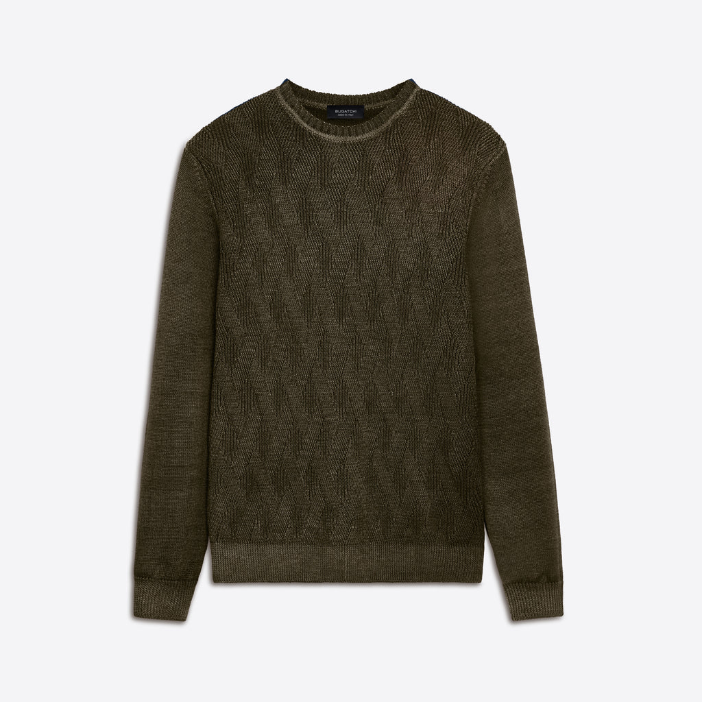 Super Merino Crew Neck Diamond Cable Sweater – BUGATCHI