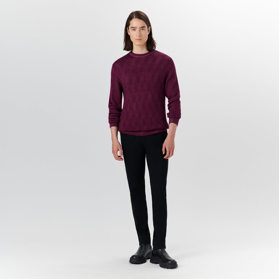 Super Merino Crew Neck Diamond Cable Sweater