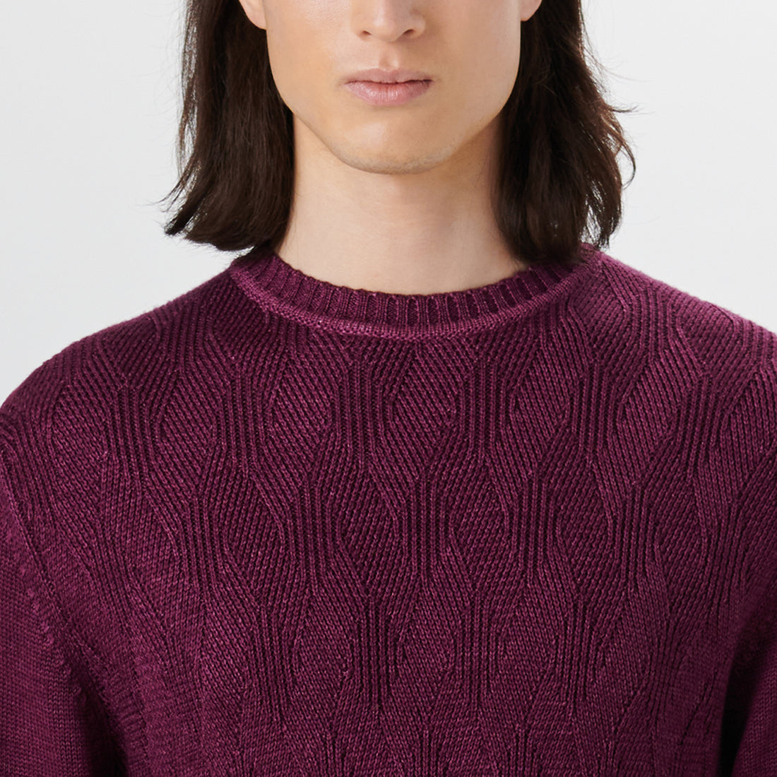 Super Merino Crew Neck Diamond Cable Sweater