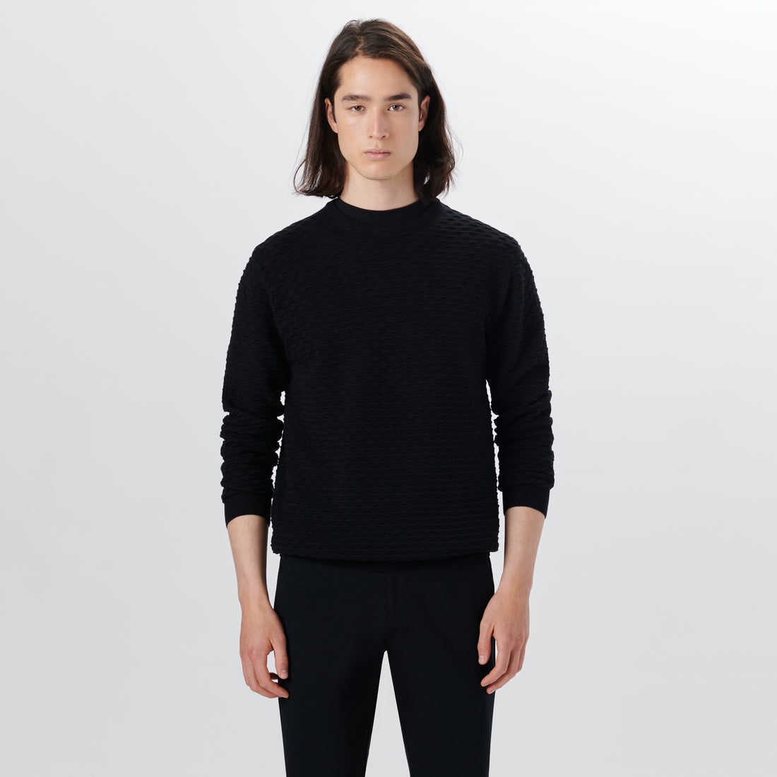 Crew Neck Jacquard Wave Sweater