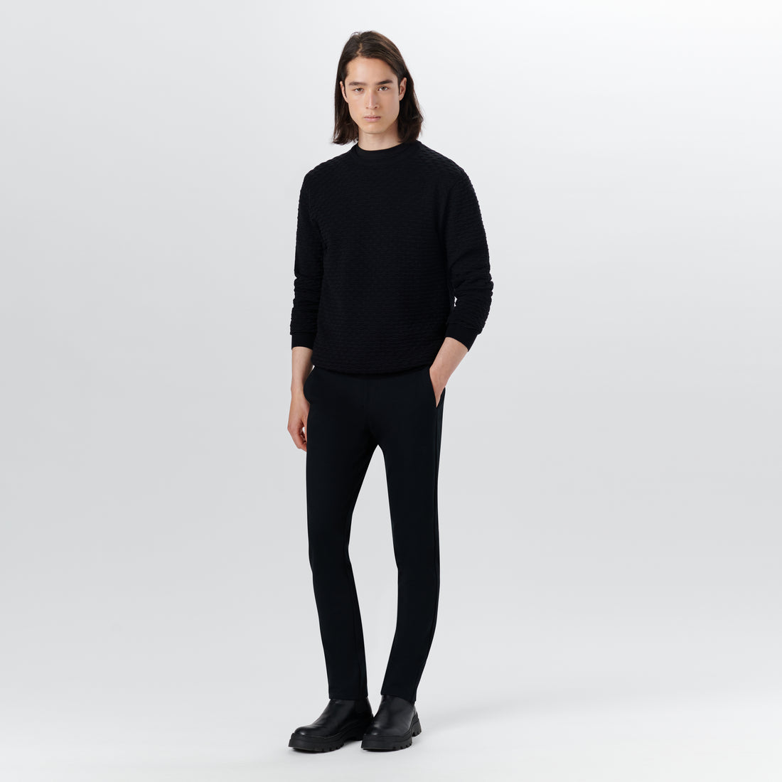 Crew Neck Jacquard Wave Sweater