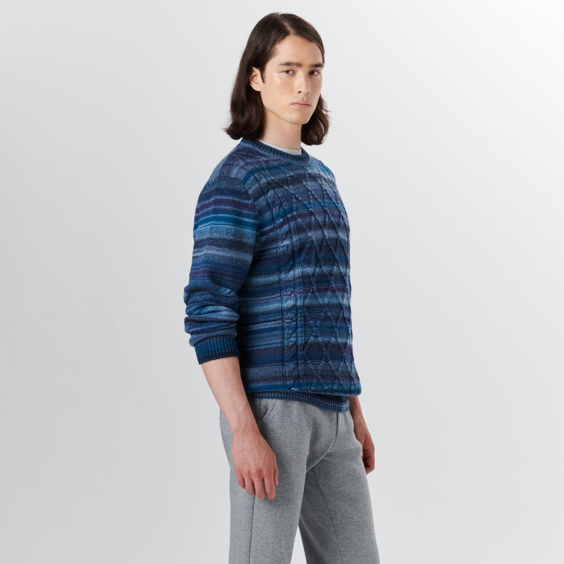 Crew Neck Striped Jacquard Sweater