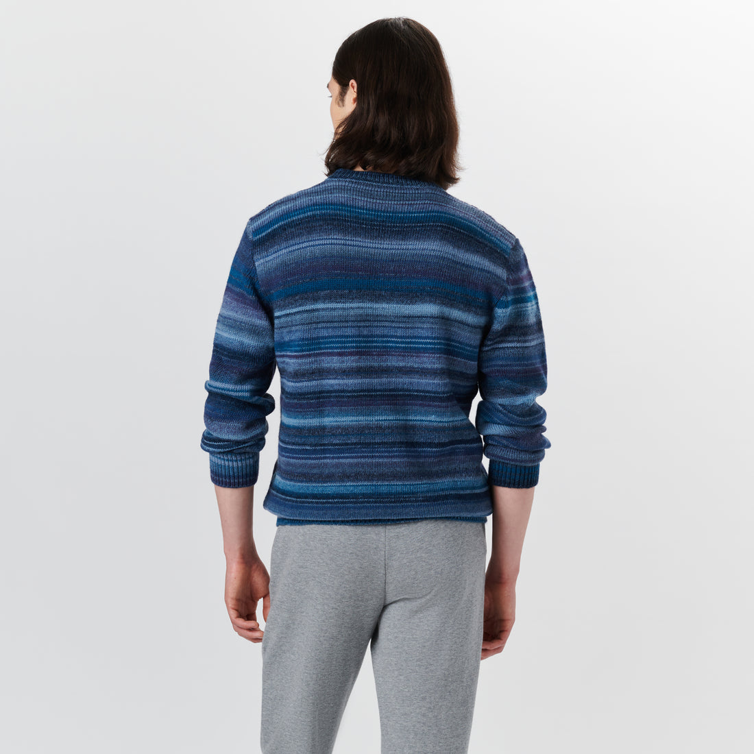 Crew Neck Striped Jacquard Sweater