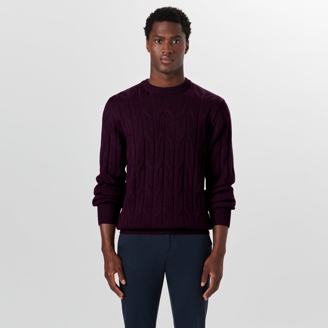 Crew Neck Cable Jacquard Sweater