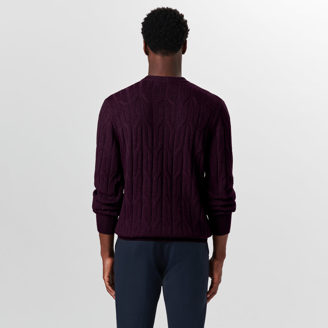 Crew Neck Cable Jacquard Sweater