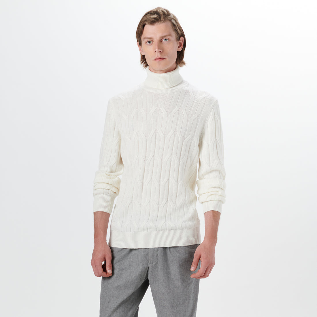 Turtle Neck Cable Jacquard Sweater