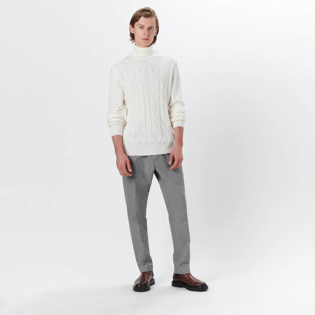 Turtle Neck Cable Jacquard Sweater