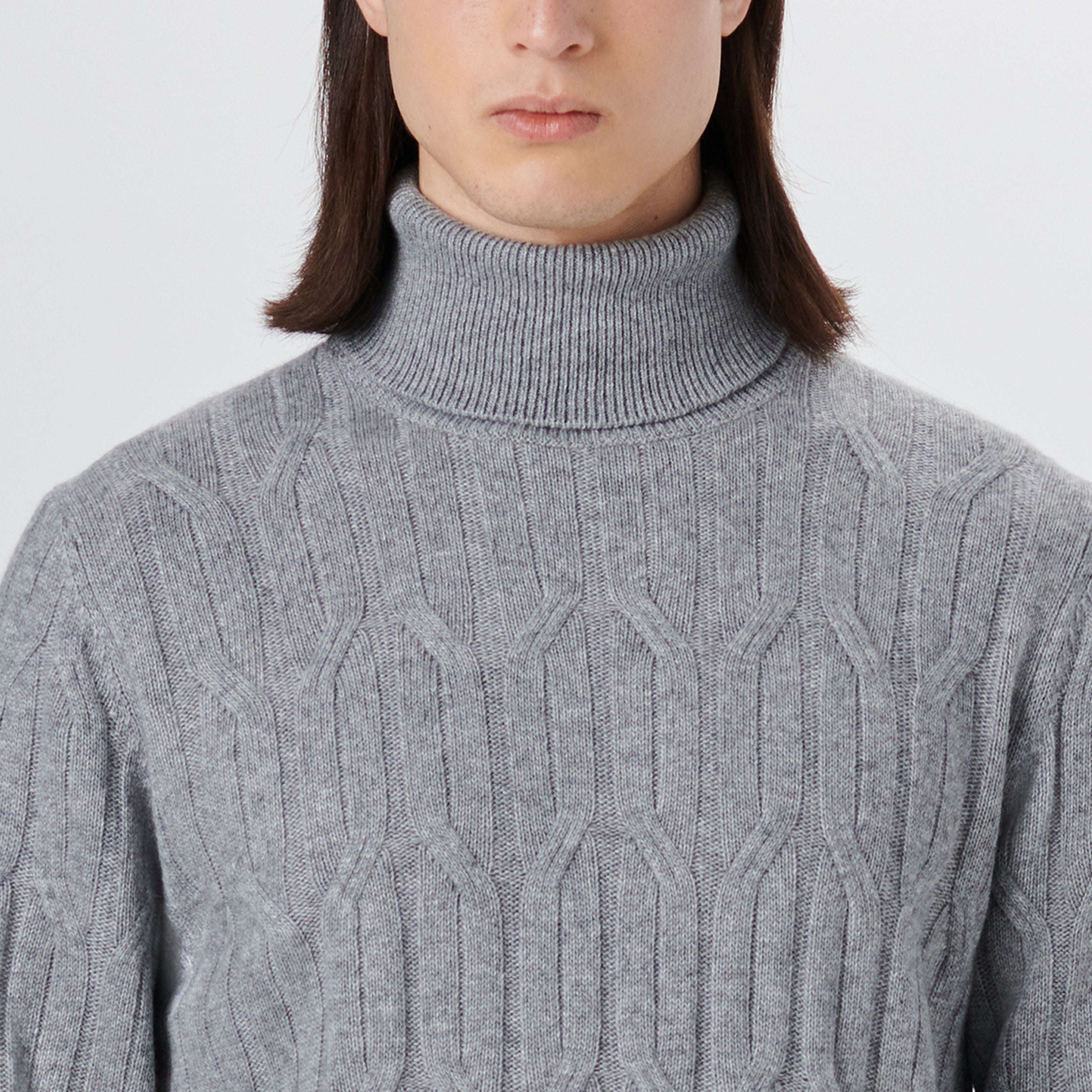 Turtle Neck Cable Jacquard Sweater