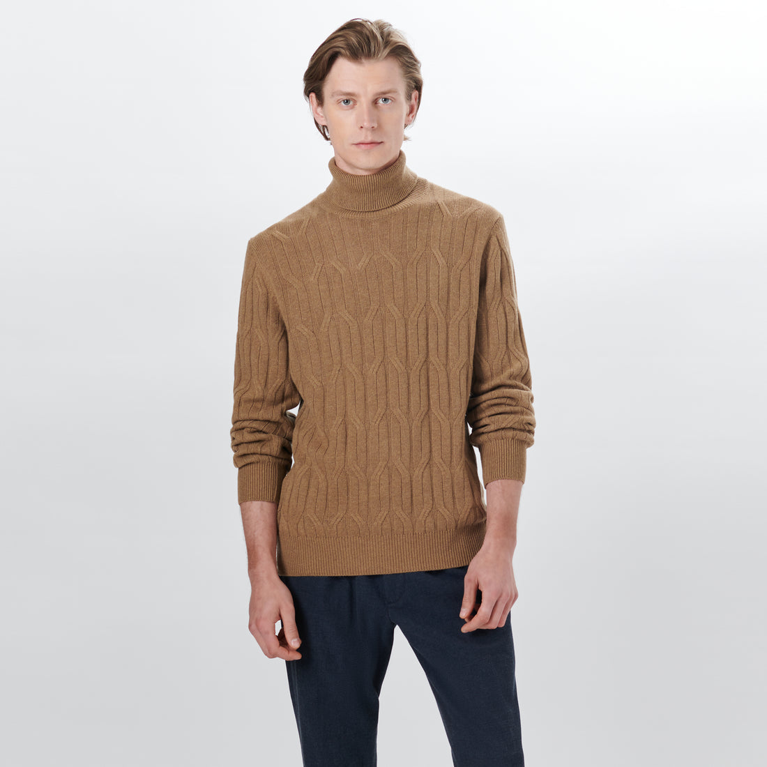 Turtle Neck Cable Jacquard Sweater