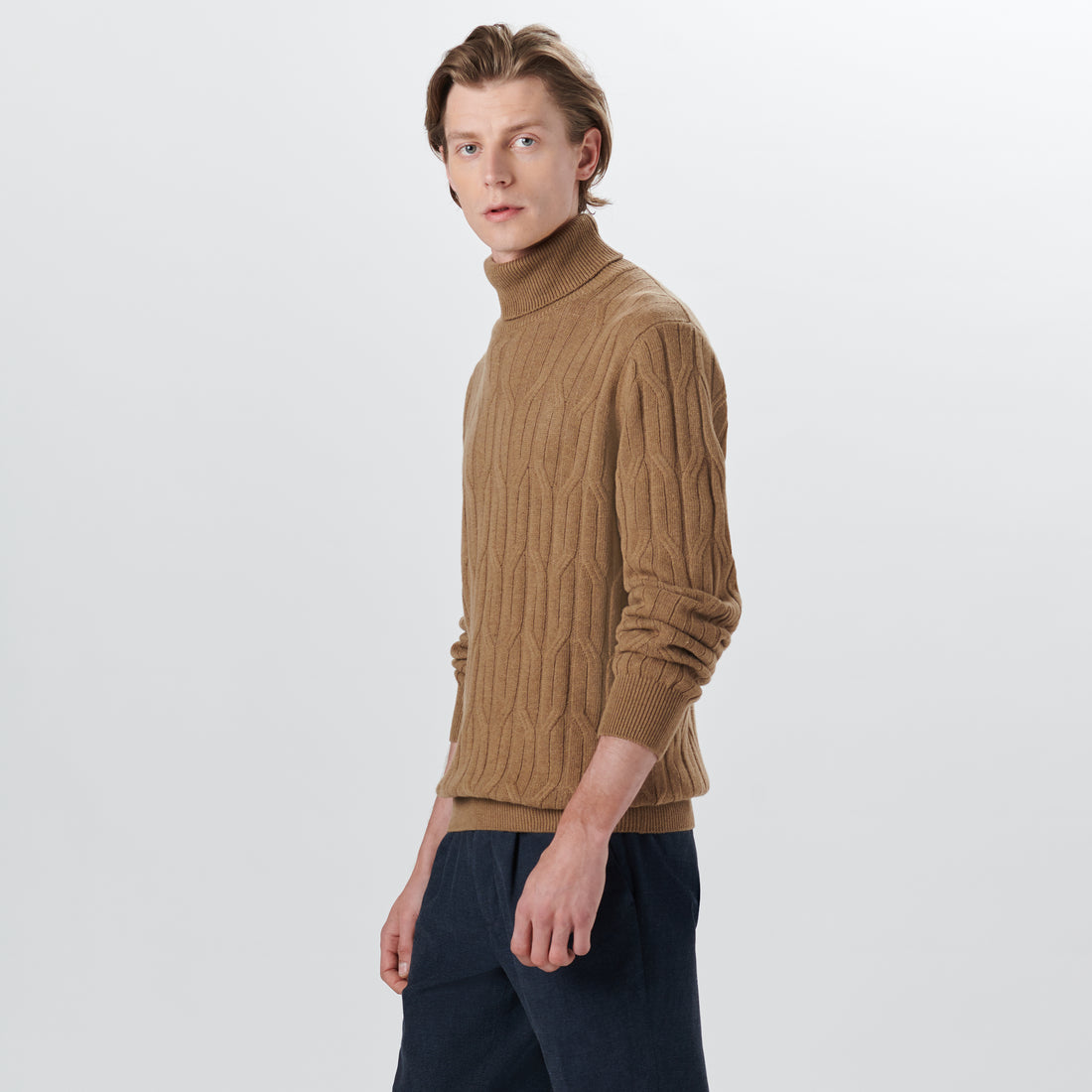 Turtle Neck Cable Jacquard Sweater