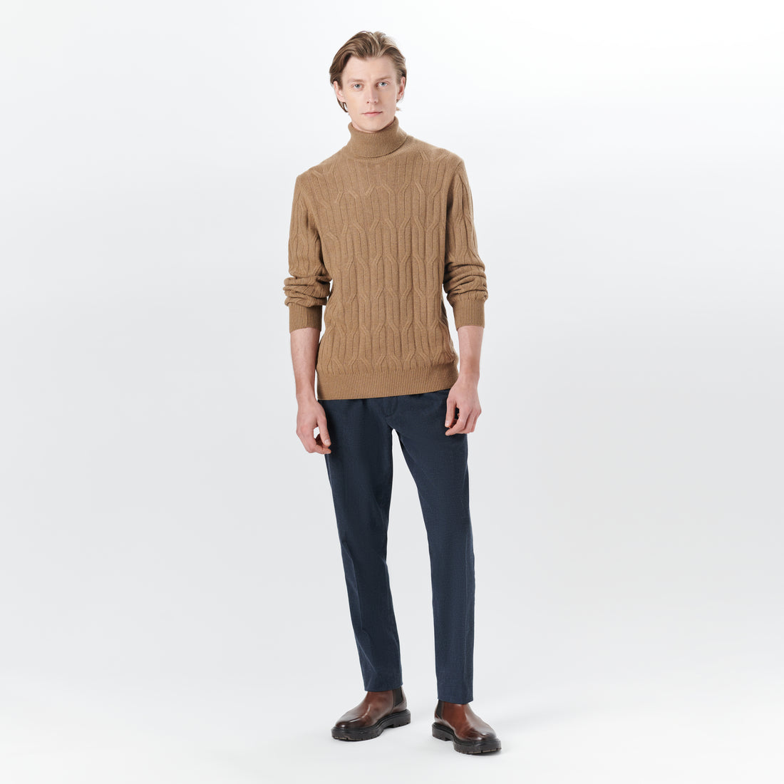 Turtle Neck Cable Jacquard Sweater