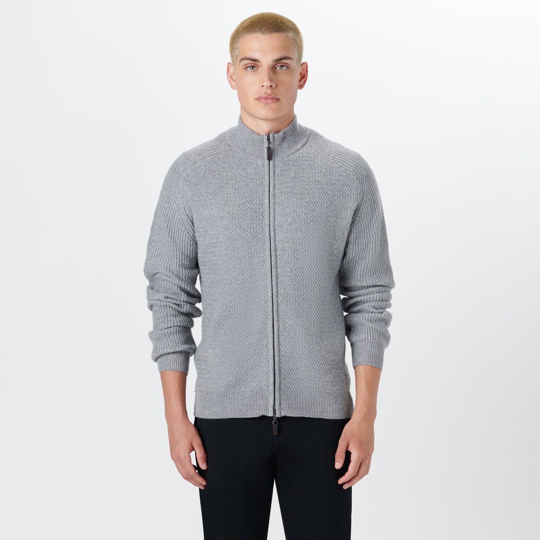 Full Zip Herringbone Sweater