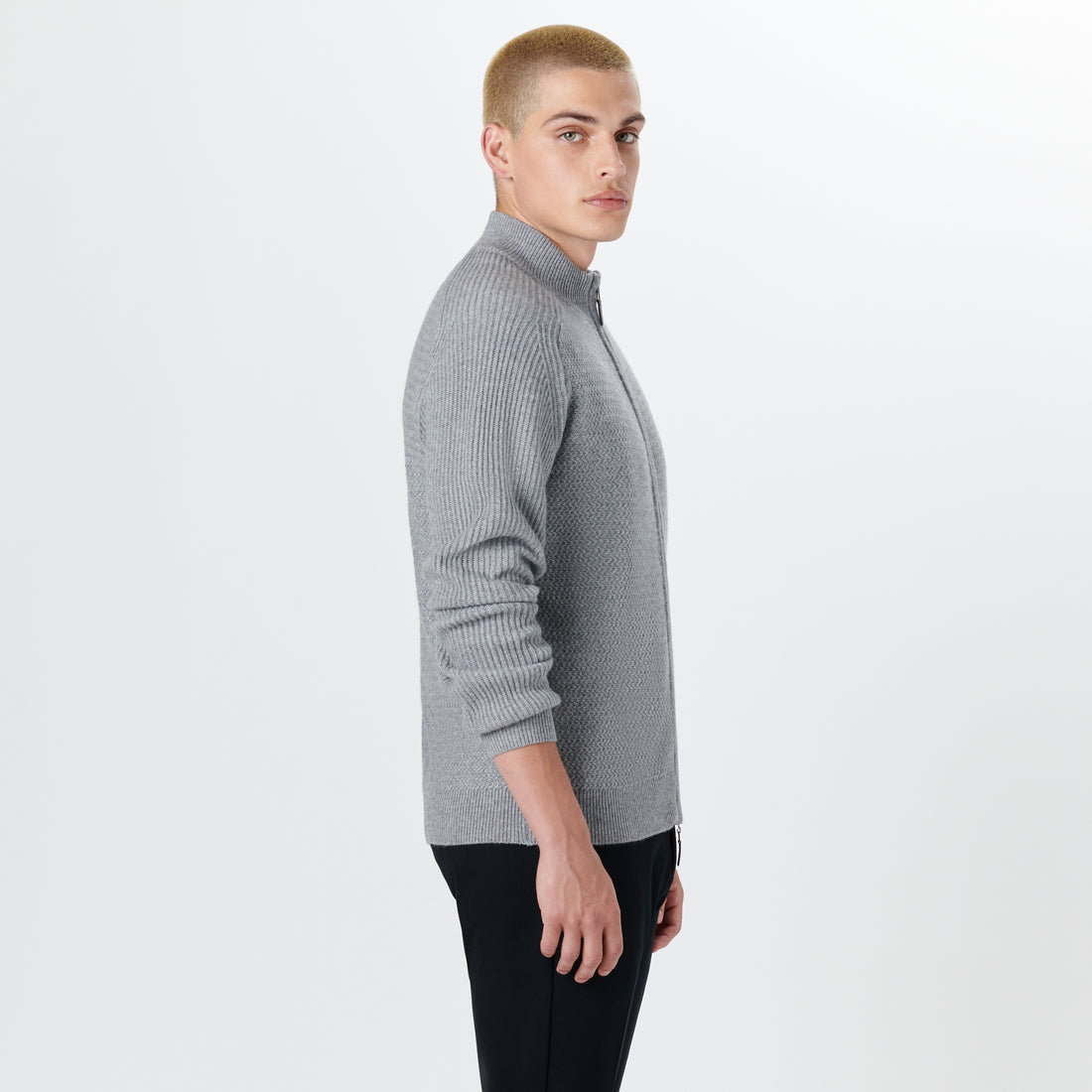 Full Zip Herringbone Sweater