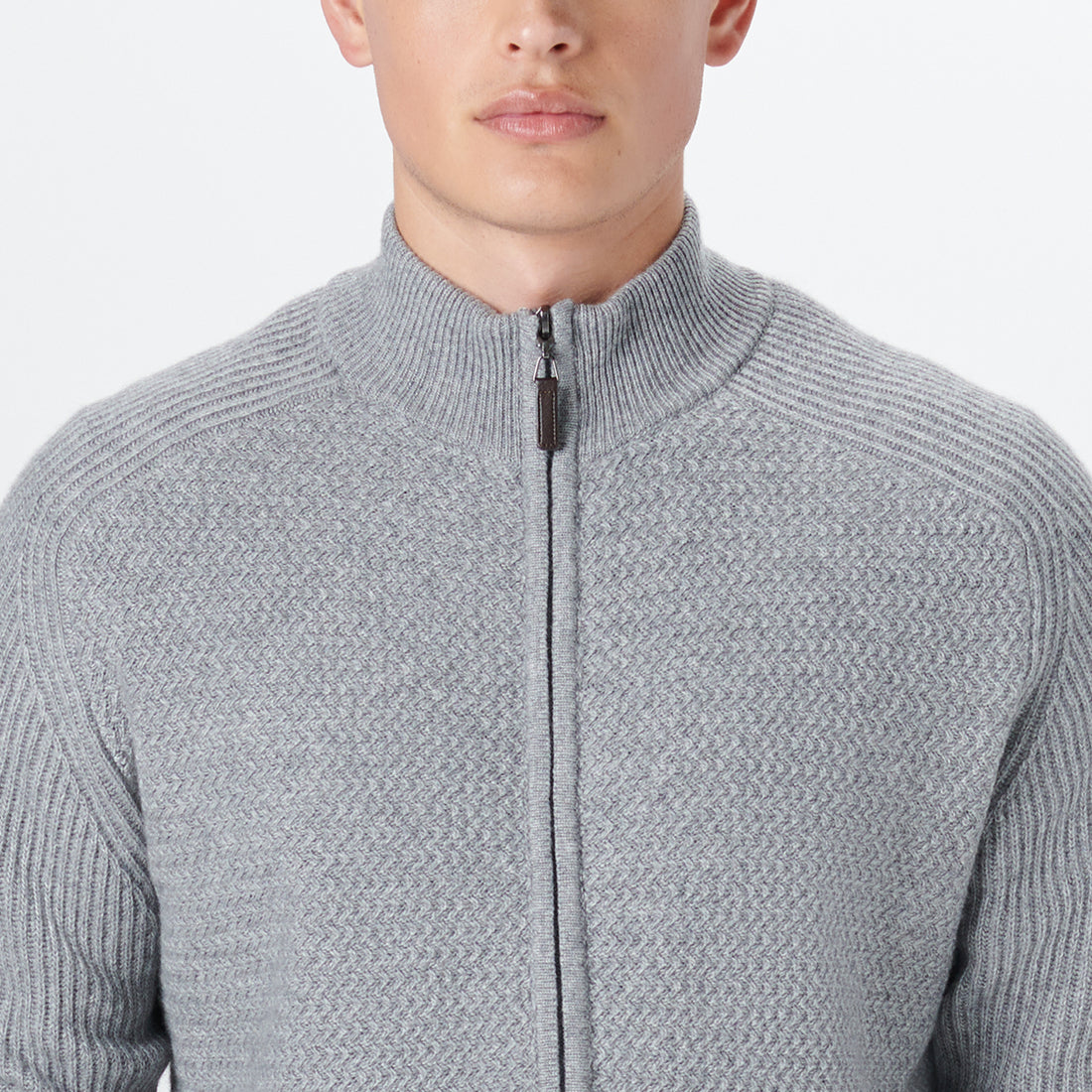 Full Zip Herringbone Sweater