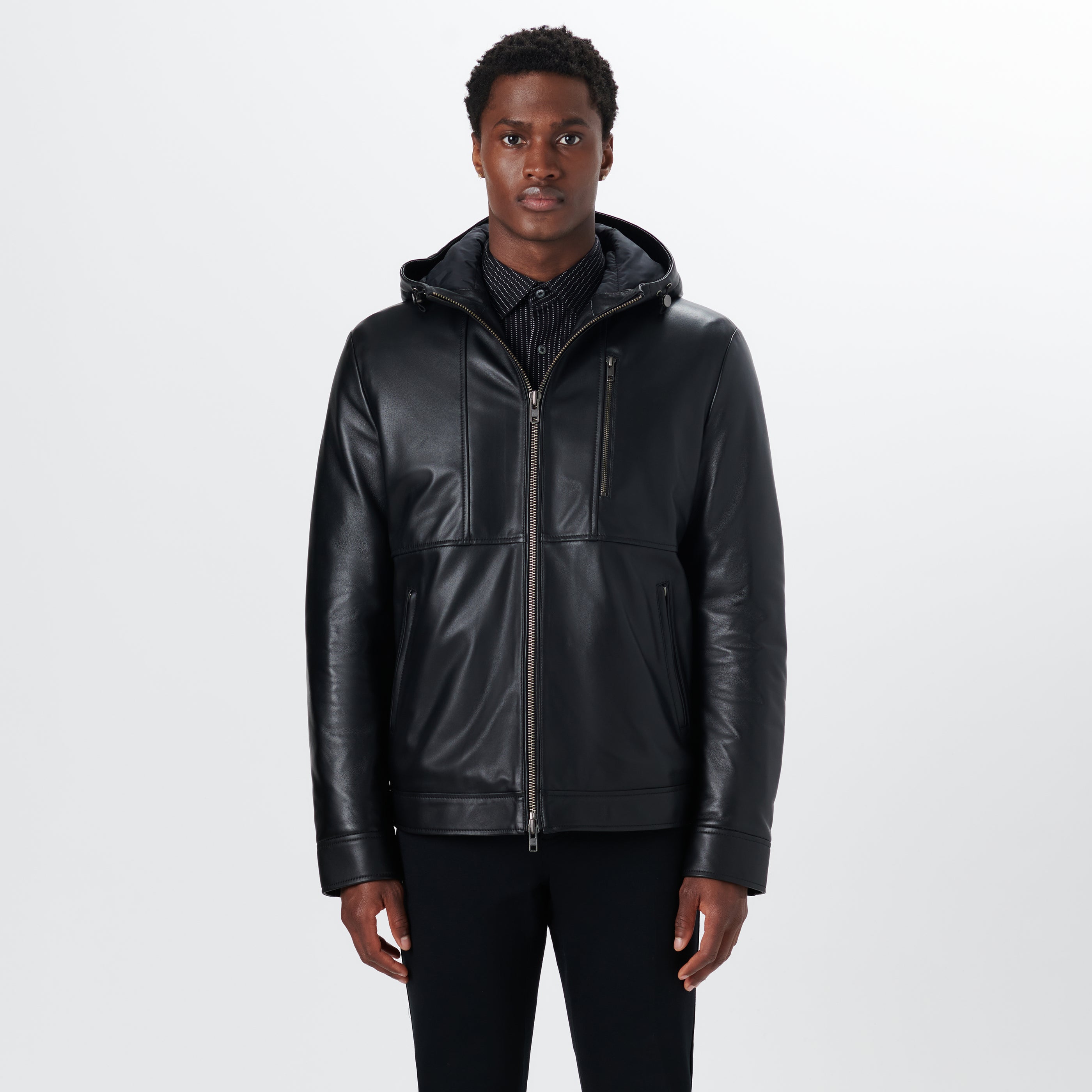 Leather Bomber Jacket with Hood – BUGATCHI