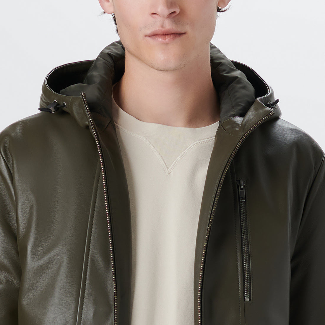 Leather Bomber Jacket with Hood