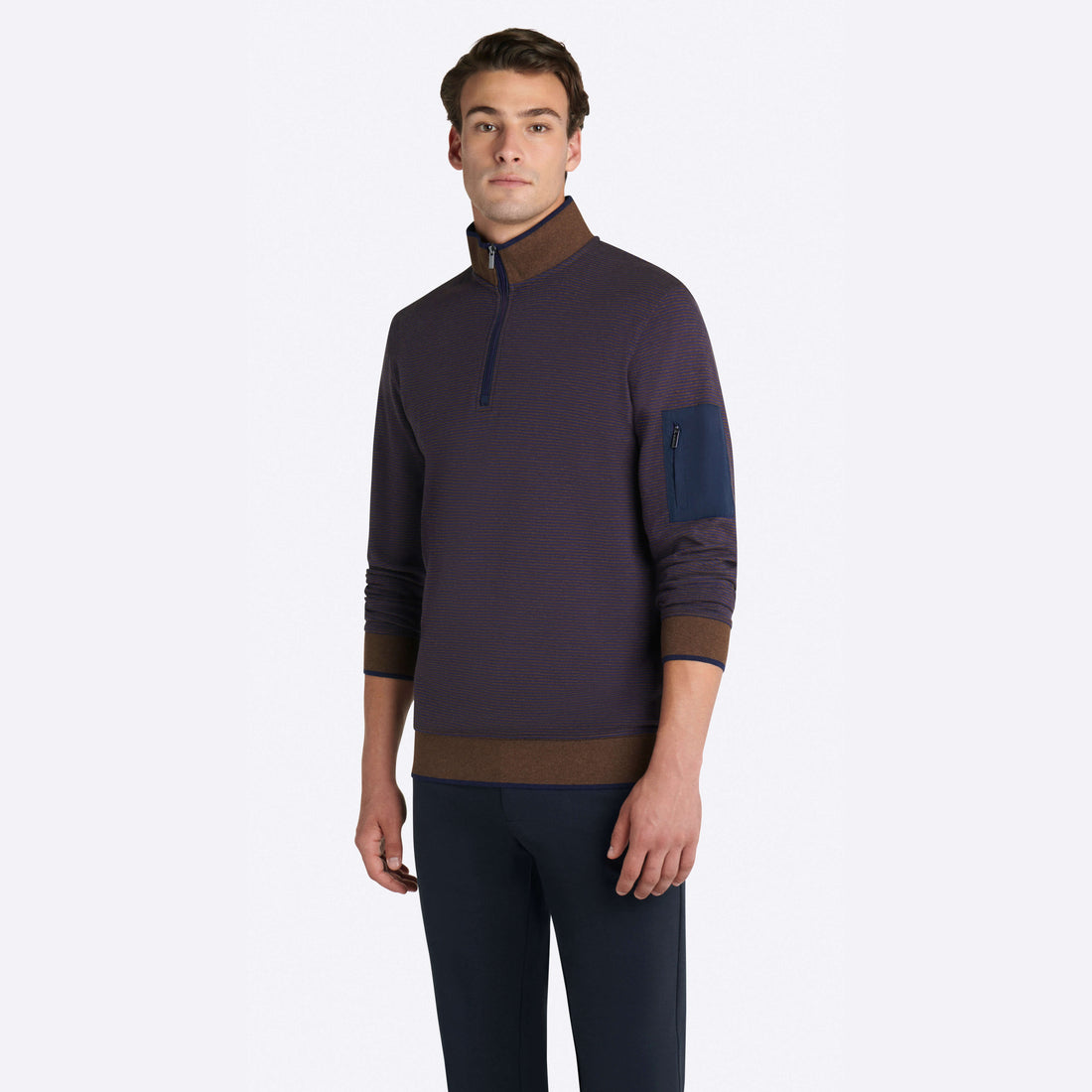 Striped Quarter Zip Mock Neck Pullover