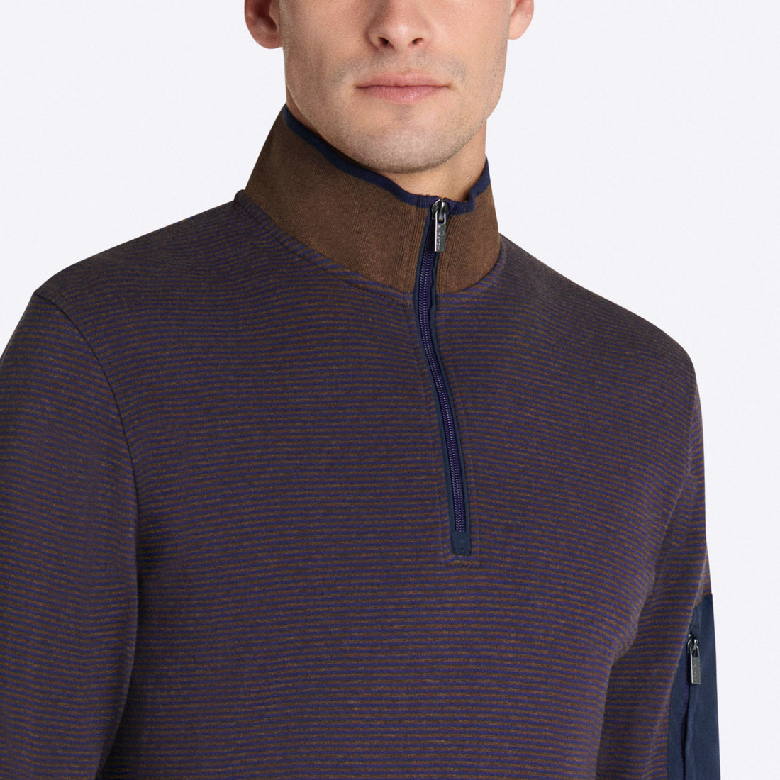 Striped Quarter Zip Mock Neck Pullover