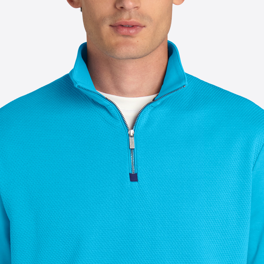 Solid Mesh Effect Quarter Zip Mock Neck Pullover