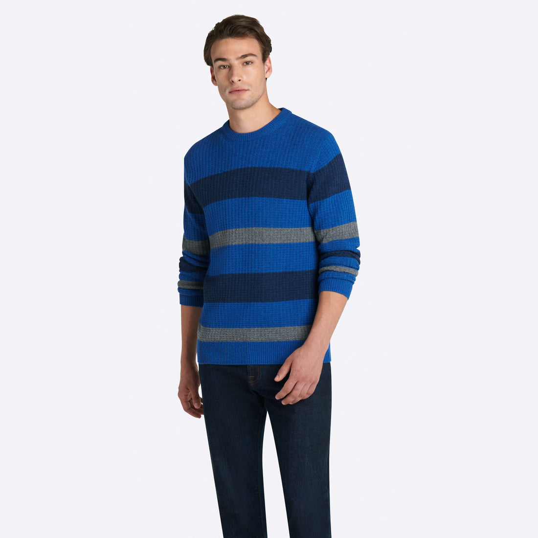 Waffle outlets striped sweater