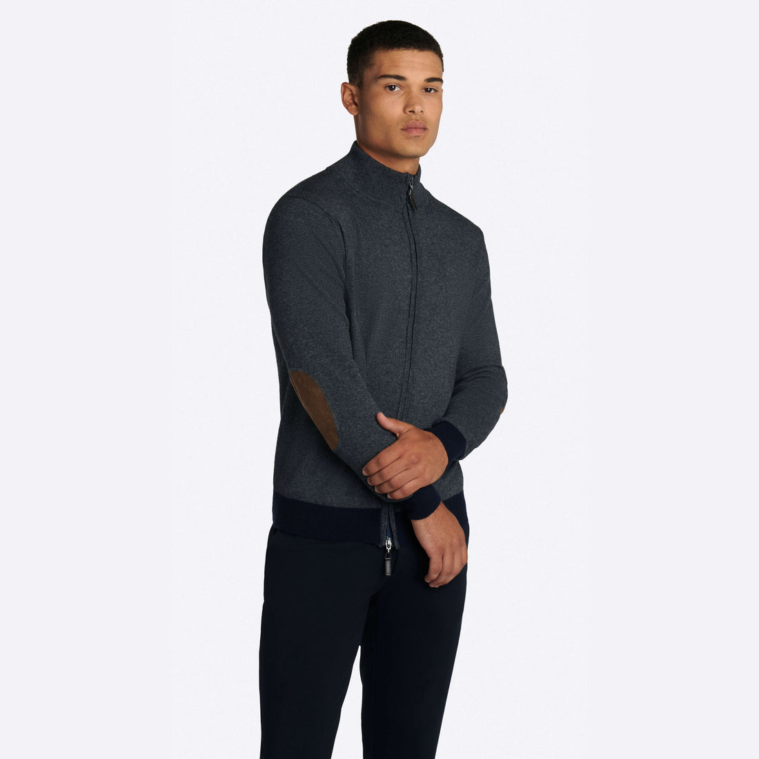 Solid Full Zip Mock Neck Sweater