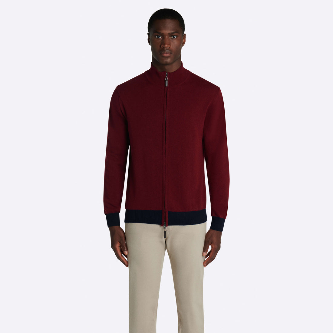 Solid Full Zip Mock Neck Sweater