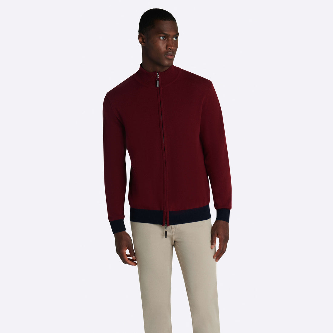 Solid Full Zip Mock Neck Sweater