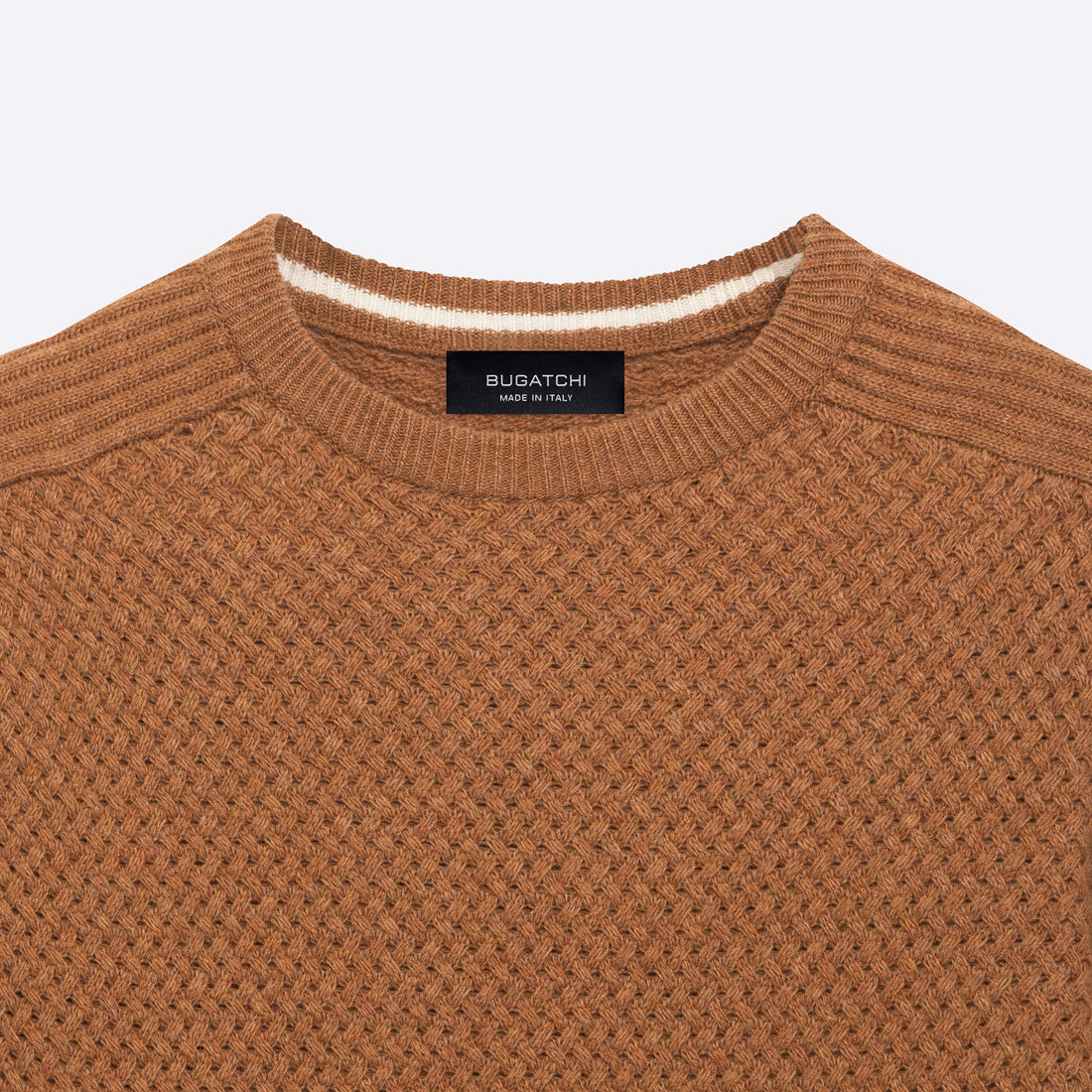 Basketweave Knit Crew Neck Sweater